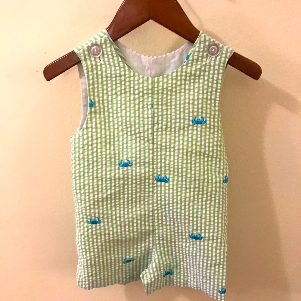 Kelly’s Kids Seersucker Crab Shortalls Jon Jon